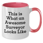 Funny Surveyor Gifts for Mom - Surveyor Inspired Two Tone Coffee Mug with 'This Is What An Awesome Surveyor Looks Like' Quote, Gifts from Mom to Surveyor, Unique Mother's Day Unique Gifts