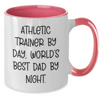 Funny Athletic Trainer Gifts for Men - Two Tone Coffee Mug by Day, World's Best Dad by Night for Graduation - Gifts from Dad to Athletic Trainer