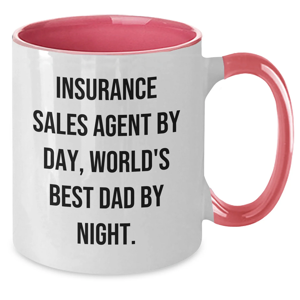 Insurance Sales Agent Funny Mug Gifts from Men Friends Family, Two Tone Coffee Mug for Insurance Sales Agent By Day, World's Best Dad By Night.