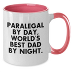 Paralegal Humor Two Tone Coffee Mug, Gifts from Dad, Gifts for Paralegal By Day, World's Best Dad By Night, Father's Day Unique Gift