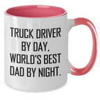 Truck Driver Gifts - Funny Two Tone Coffee Mug for Men, 'Truck Driver By Day, World's Best Dad By Night' Graduation Unique Gifts from Friends
