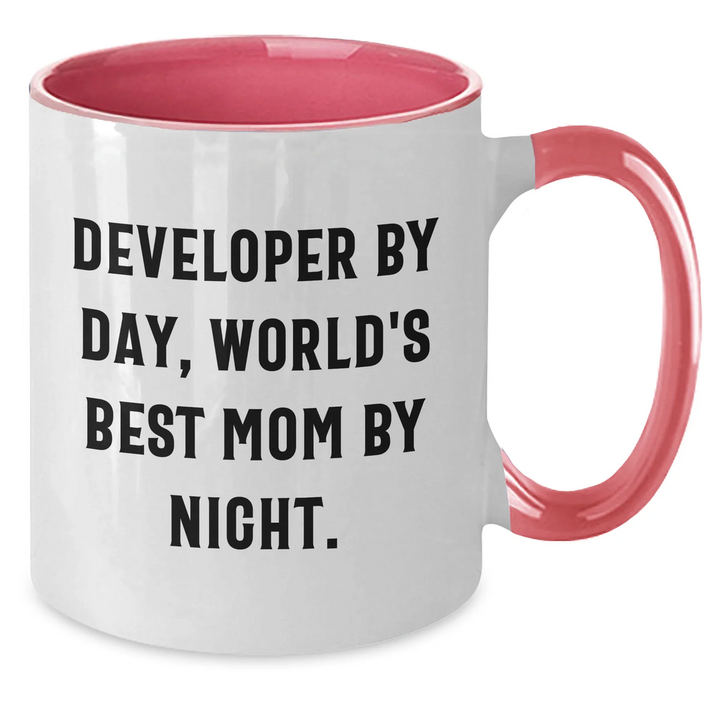 Funny Developer Gifts from Mom - Two Tone Coffee Mug, Developer By Day, World's Best Mom By Night., Graduation Unique Gifts for Developers, Friends, Family