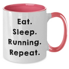 Funny Running Quotes Gifts from Dad to Running Men on Father's Day, Two Tone Coffee Mug, Eat. Sleep. Running. Repeat.
