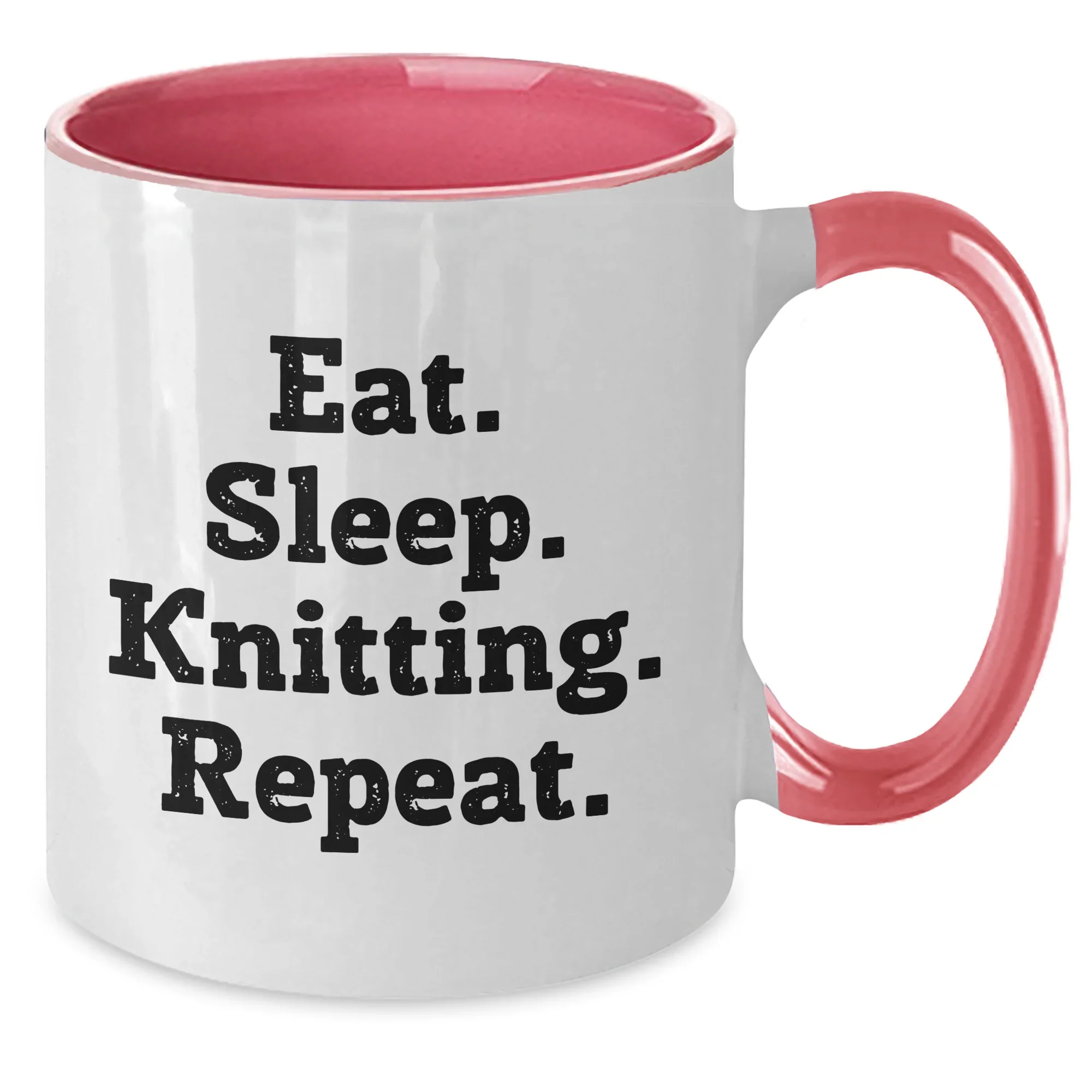 Funny Knitting Gifts from Mom, Dad, or Friends - Two Tone Coffee Mug for Knitting Enthusiasts, Eat. Sleep. Knitting. Repeat., Father's Day Unique Gifts for Him
