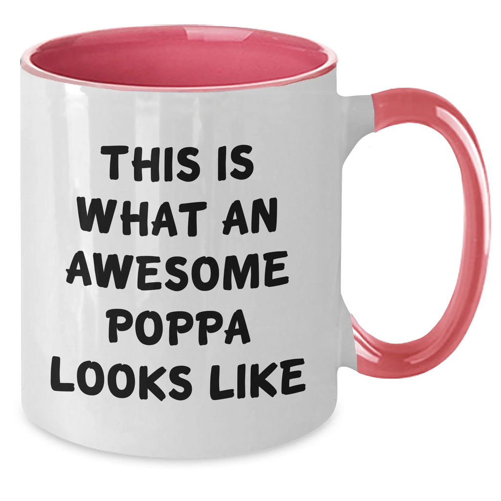 Funny Poppa Gifts for Men, Two Tone Coffee Mug - 'This Is What An Awesome Poppa Looks Like', Gifts from Friends and Family for Father's Day