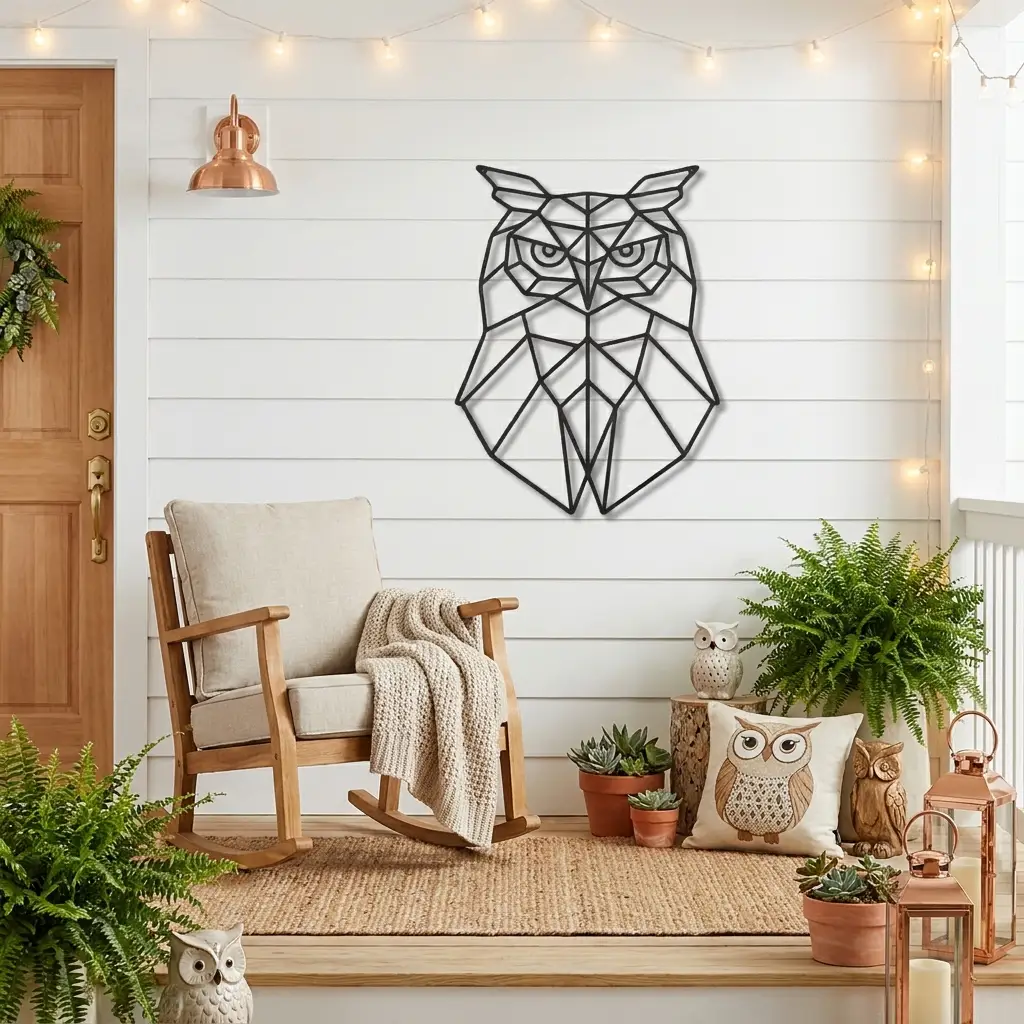 Geometric Owl Metal Wall Art | Modern Owl Metal Decor | Abstract Polygon Owl Wall Hanging | Contemporary Wildlife Wall Art | Nature Inspired Home Decor | Made in USA