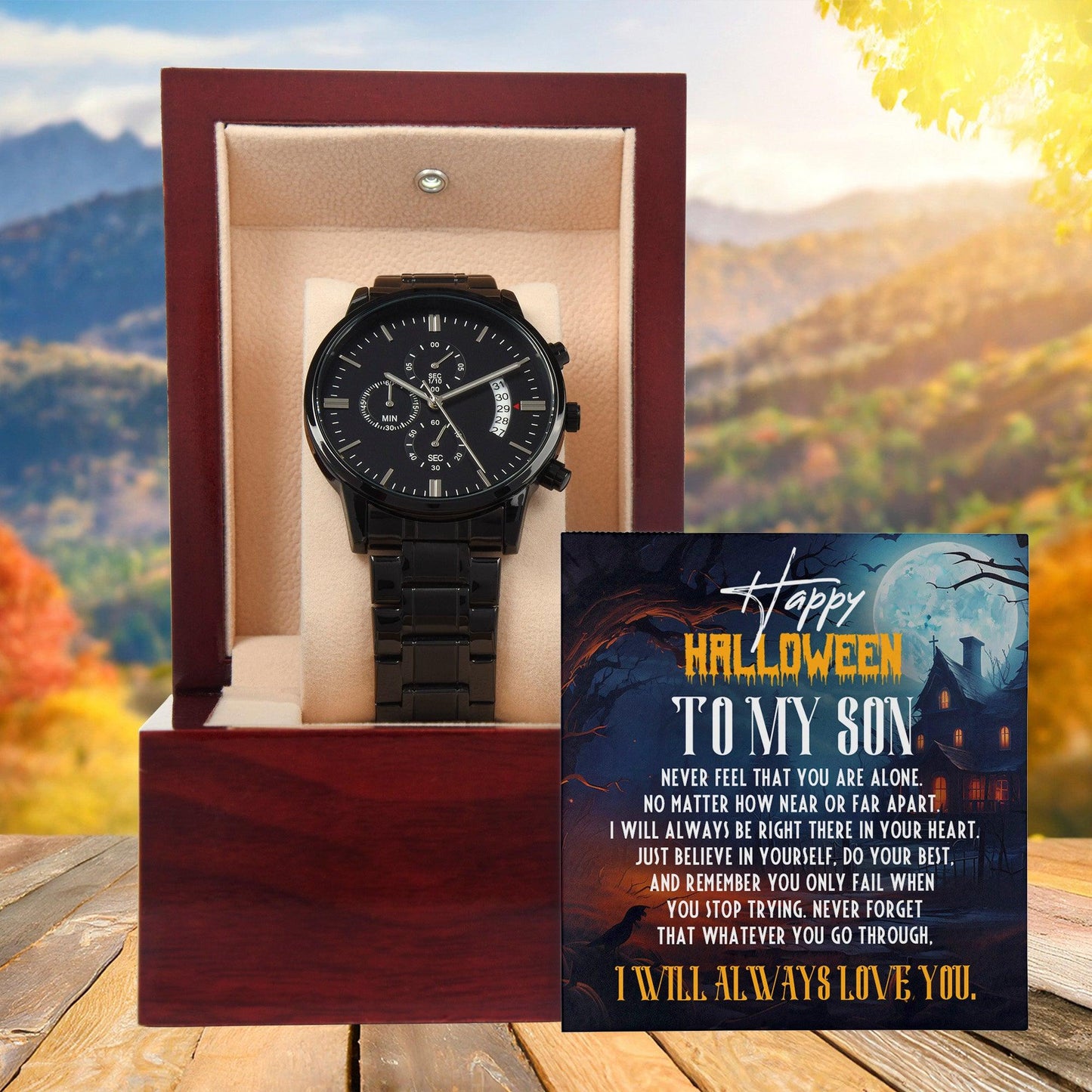 Son - Happy Halloween I Will Always Love You Black Chronograph Watch - Mallard Moon Gift Shop