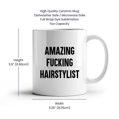 Funny Hairstylist Gifts from Friends, Amazing White Coffee Mug for Graduation, 'Amazing F--king Hairstylist' Quote - Mallard Moon Gift Shop