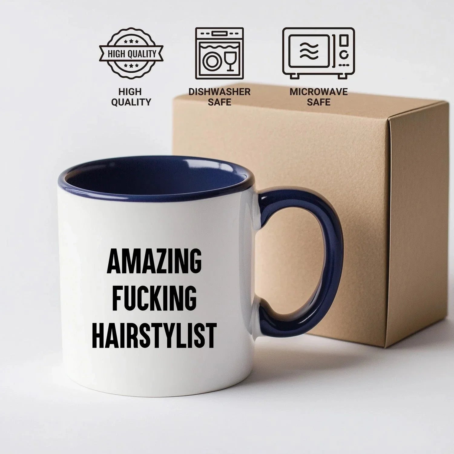 Funny Hairstylist Gifts from Friends for Graduation - Two Tone Coffee Mug, Amazing F--king Hairstylist Quote, 11oz Ceramic