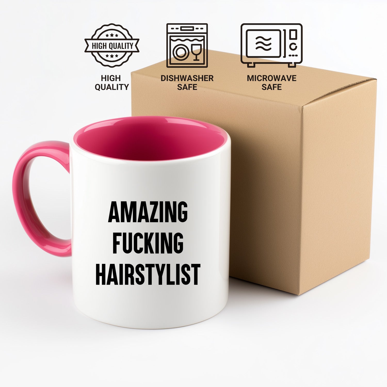 Funny Hairstylist Gifts from Friends for Graduation - Two Tone Coffee Mug, Amazing F--king Hairstylist Quote, 11oz Ceramic - Mallard Moon Gift Shop