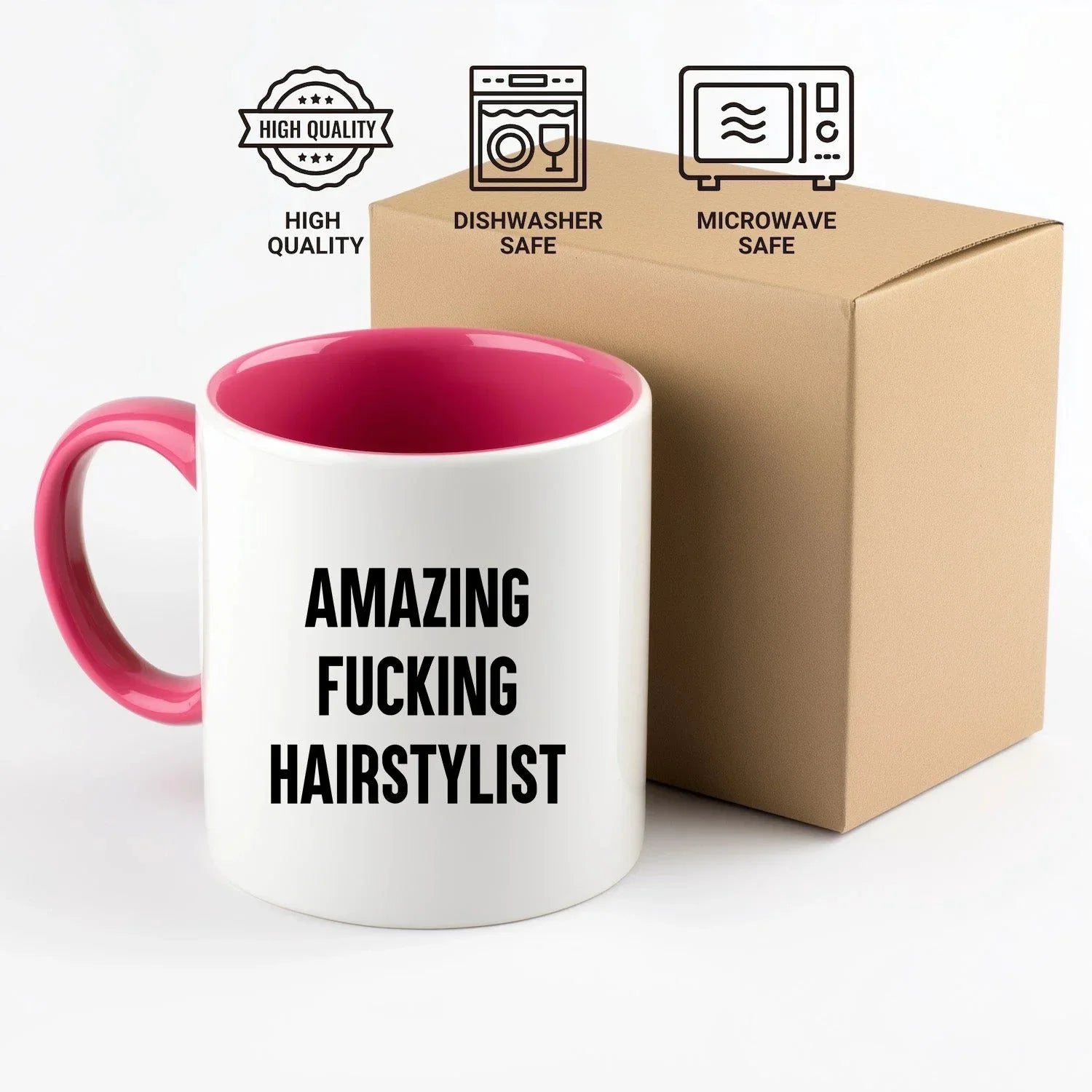 Funny Hairstylist Gifts from Friends for Graduation - Two Tone Coffee Mug, Amazing F--king Hairstylist Quote, 11oz Ceramic