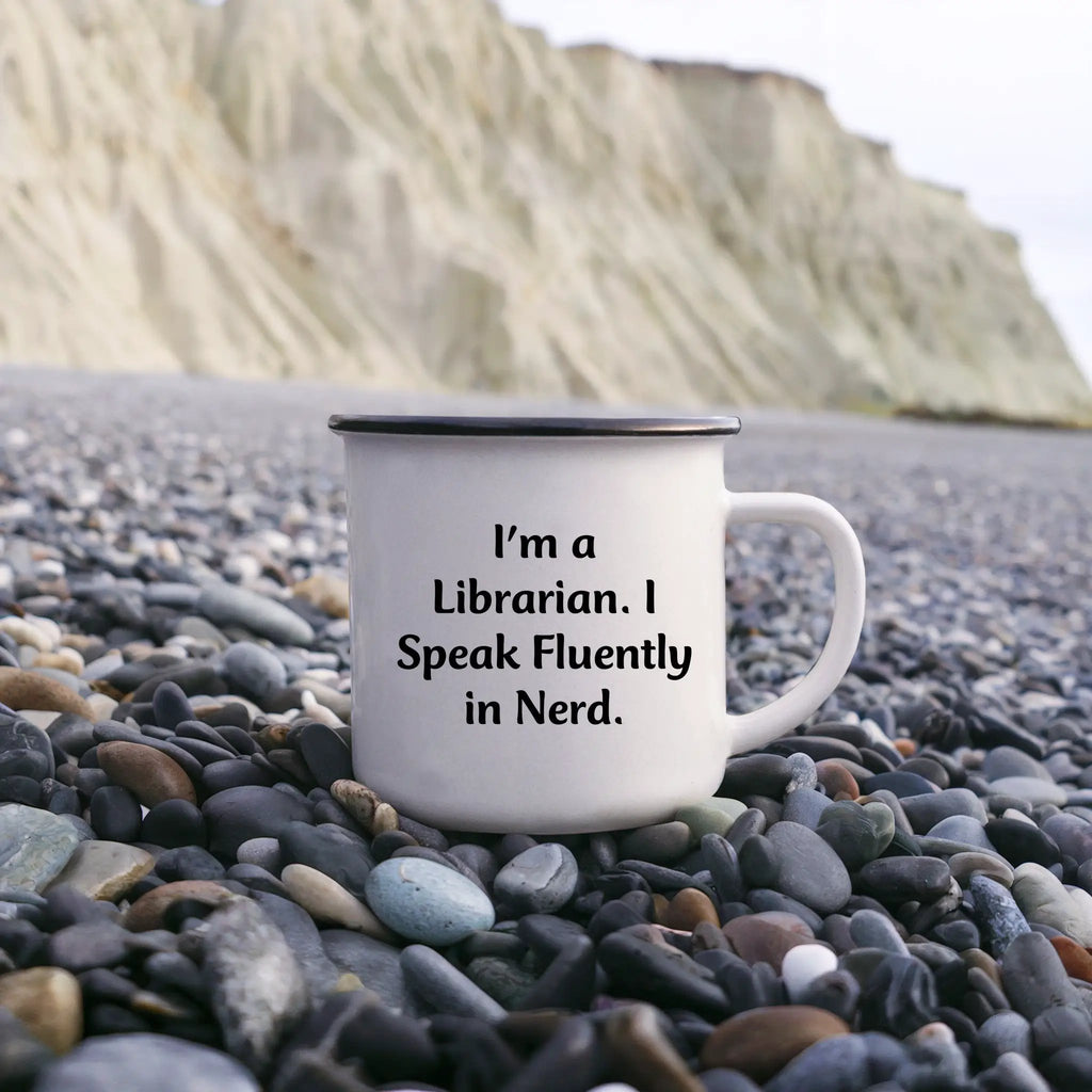 Funny Librarian Camping Mug - I'm A Librarian. I Speak Fluently In Nerd. - Mallard Moon