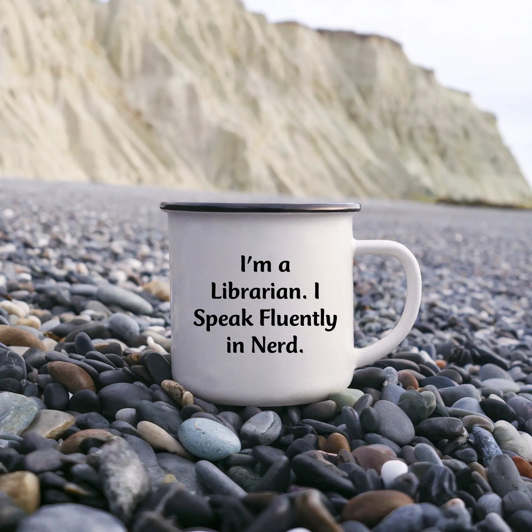 Funny Librarian Camping Mug - I'm A Librarian. I Speak Fluently In Nerd. - Mallard Moon