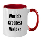 Bold Two Tone Coffee Mug With World's Greatest Welder Quote Gift