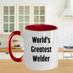 Bold Two Tone Coffee Mug With World's Greatest Welder Quote Gift