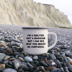Funny Quilter Camper Mug – I’m a Quilter, Not a Magician – 12oz Enamel Coffee Cup Gift for Sewing Lovers