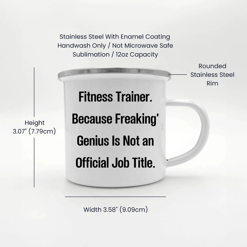 Fitness Trainer Gifts from Friends for Men Graduation Unique Funny Quote Camping Mug, 12 oz Stainless Steel with Enamel Finish