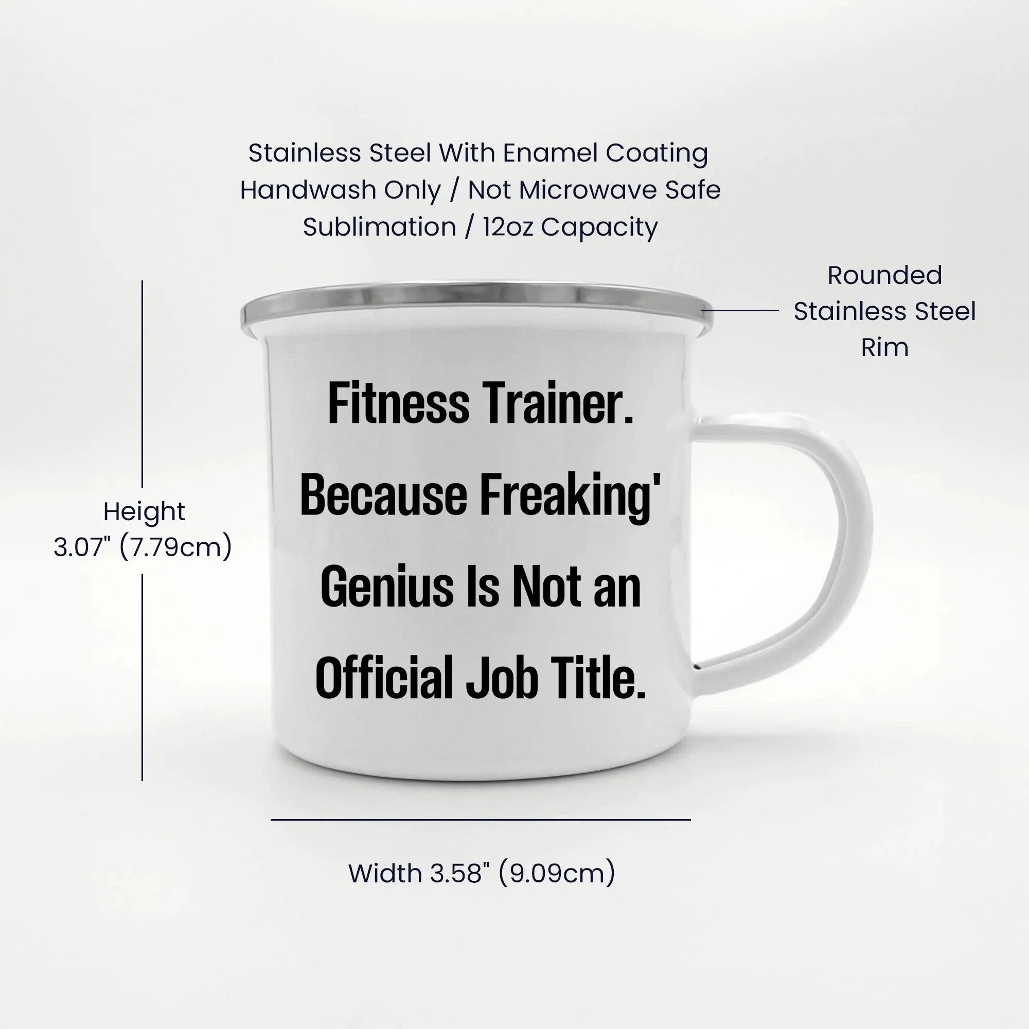 Fitness Trainer Gifts from Friends for Men Graduation Unique Funny Quote Camping Mug, 12 oz Stainless Steel with Enamel Finish