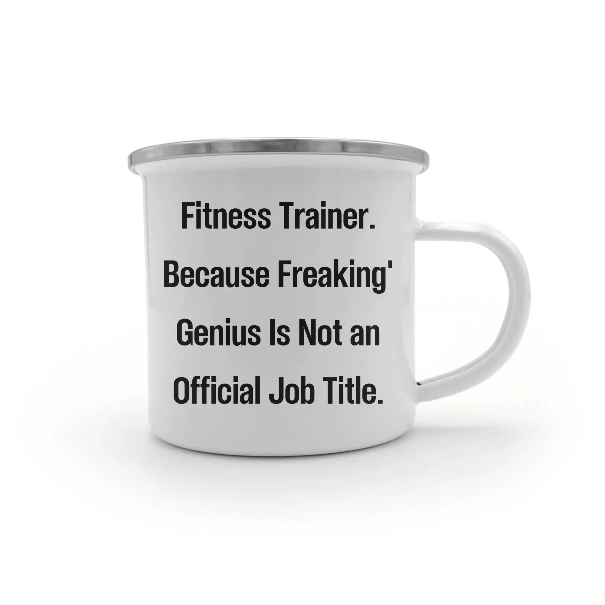 Fitness Trainer Gifts from Friends for Men Graduation Unique Funny Quote Camping Mug, 12 oz Stainless Steel with Enamel Finish