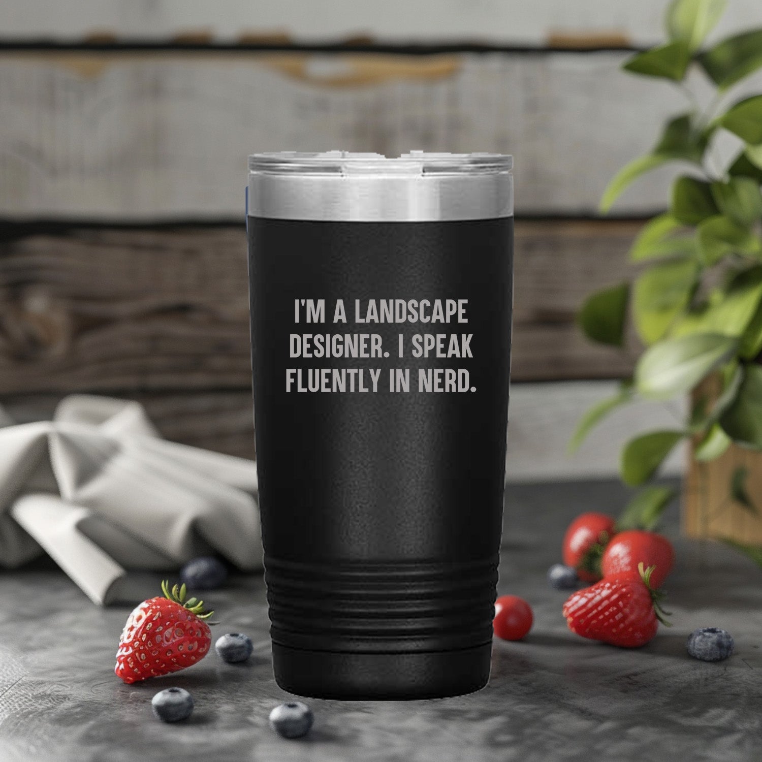 Landscape Designer Gift - I’m a Landscape Designer. I Speak Fluently in Nerd – Funny Black Stainless-Steel Polar Travel Tumbler - Mallard Moon Gift Shop