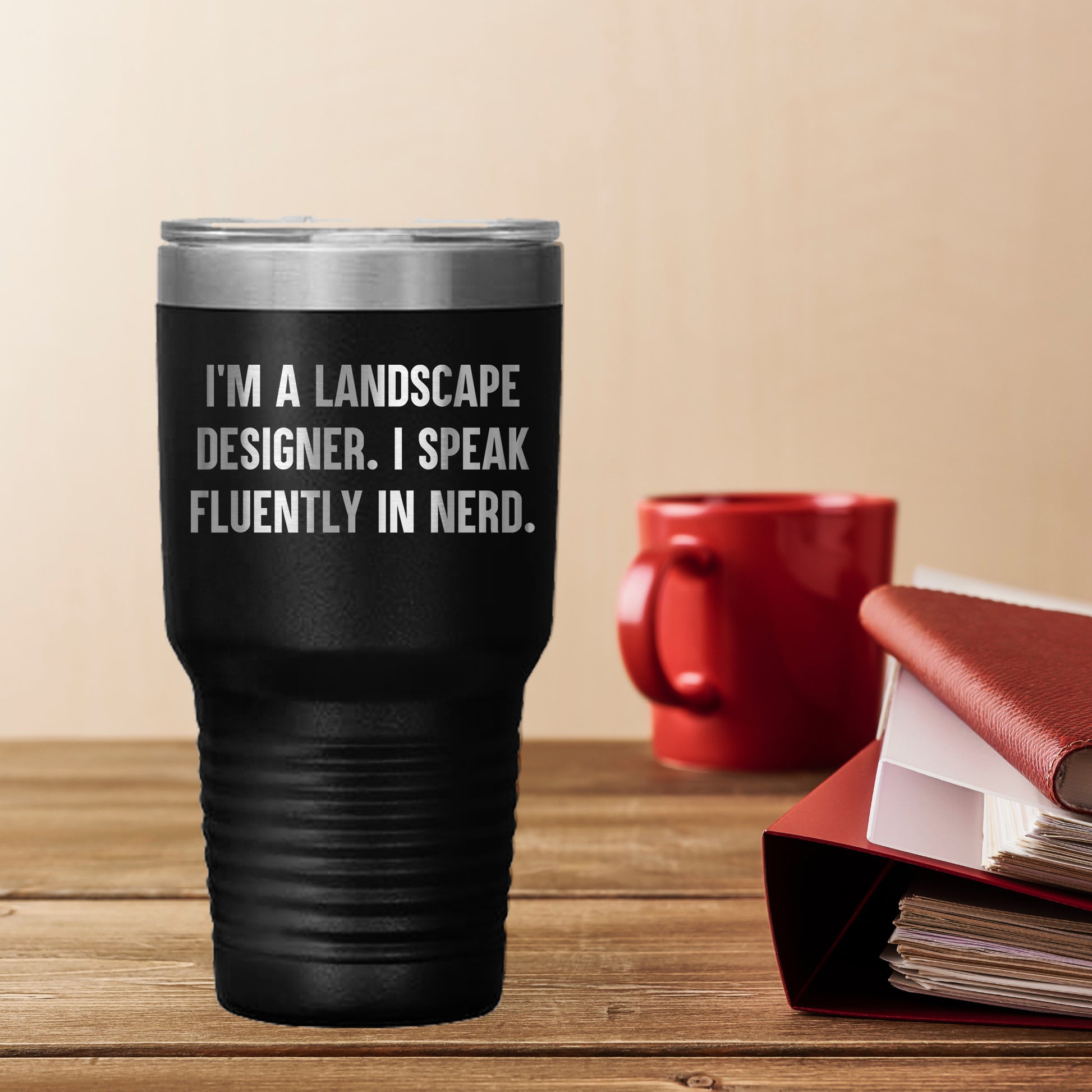 Landscape Designer Gift - I’m a Landscape Designer. I Speak Fluently in Nerd – Funny Black Stainless-Steel Polar Travel Tumbler - Mallard Moon Gift Shop
