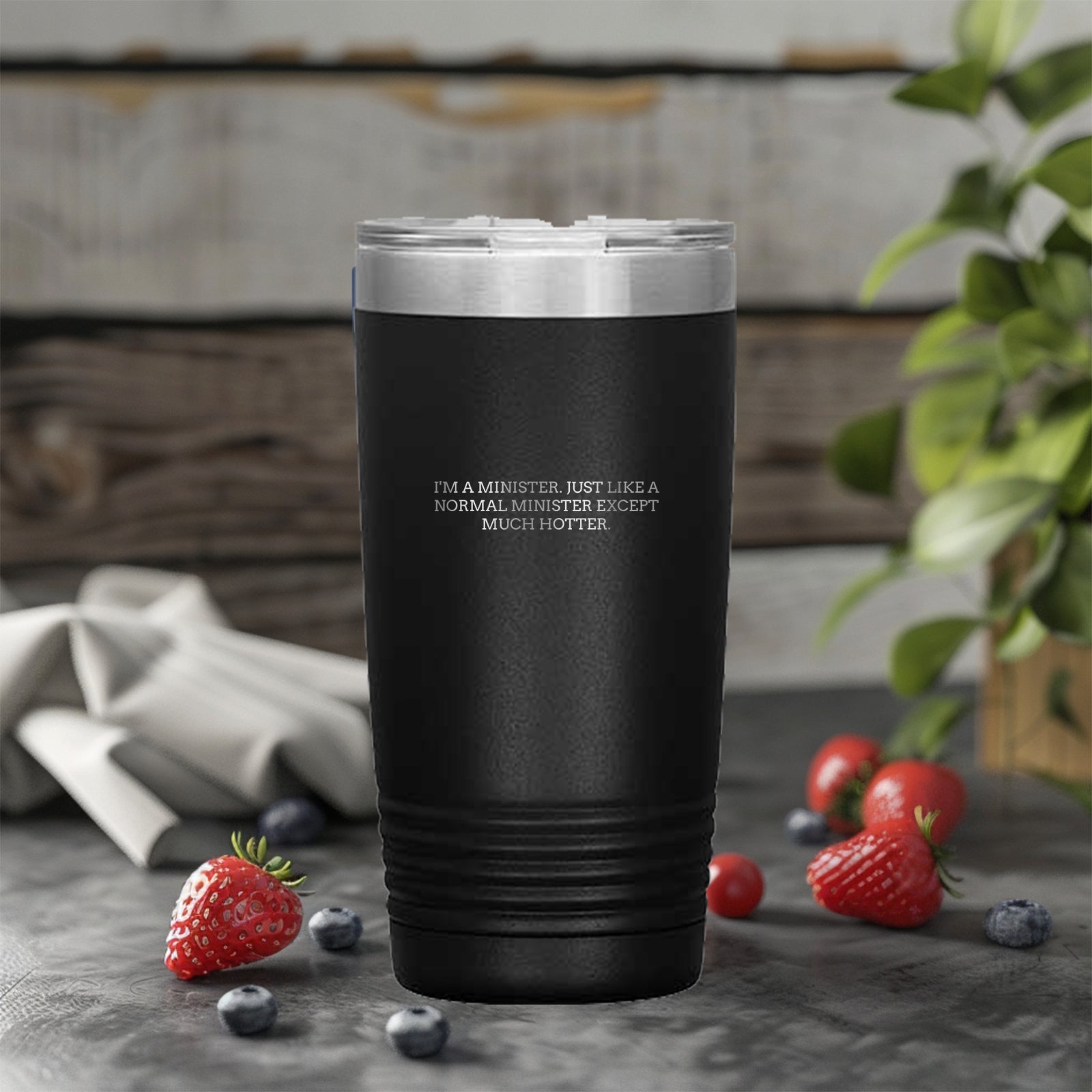 Hilarious Minister Tumbler With Powder Coated Stainless Steel Keeps Drinks Hot
