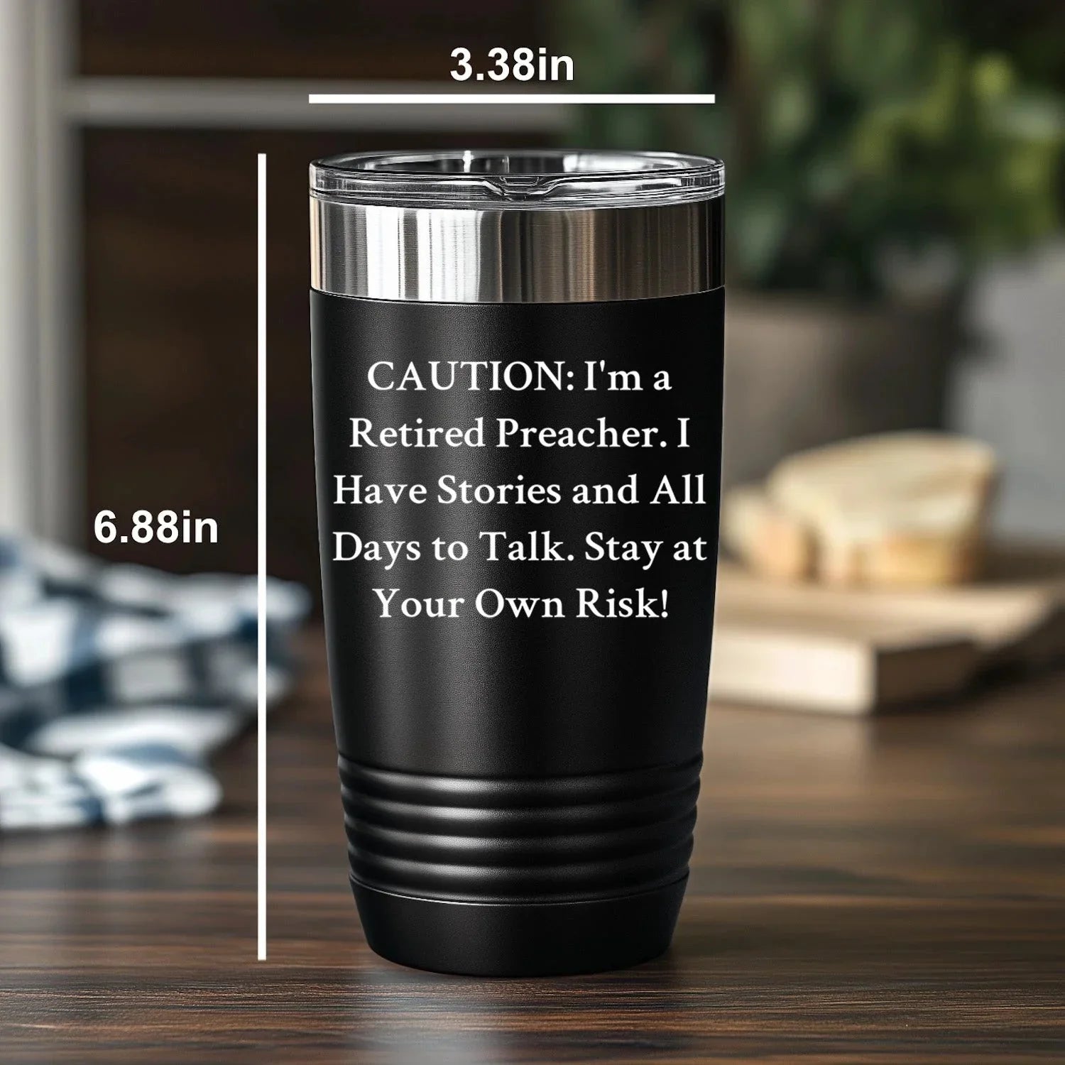 Funny Preacher Gifts from Men, Unique Mother's Day Presents for Her, 'Caution: I'm A Retired Preacher' Tumbler, 20oz or 30oz Capacity, Stainless Steel/Powder Coating