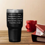 Funny Preacher Gifts from Men, Unique Mother's Day Presents for Her, 'Caution: I'm A Retired Preacher' Tumbler, 20oz or 30oz Capacity, Stainless Steel/Powder Coating
