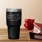 Funny Computer Programmer Gifts 'I'm A Computer Programmer. Not A Magician',Laser Etched Black Polar Tumbler – 20oz or 30oz Stainless Steel, Vacuum Insulated Travel Mug