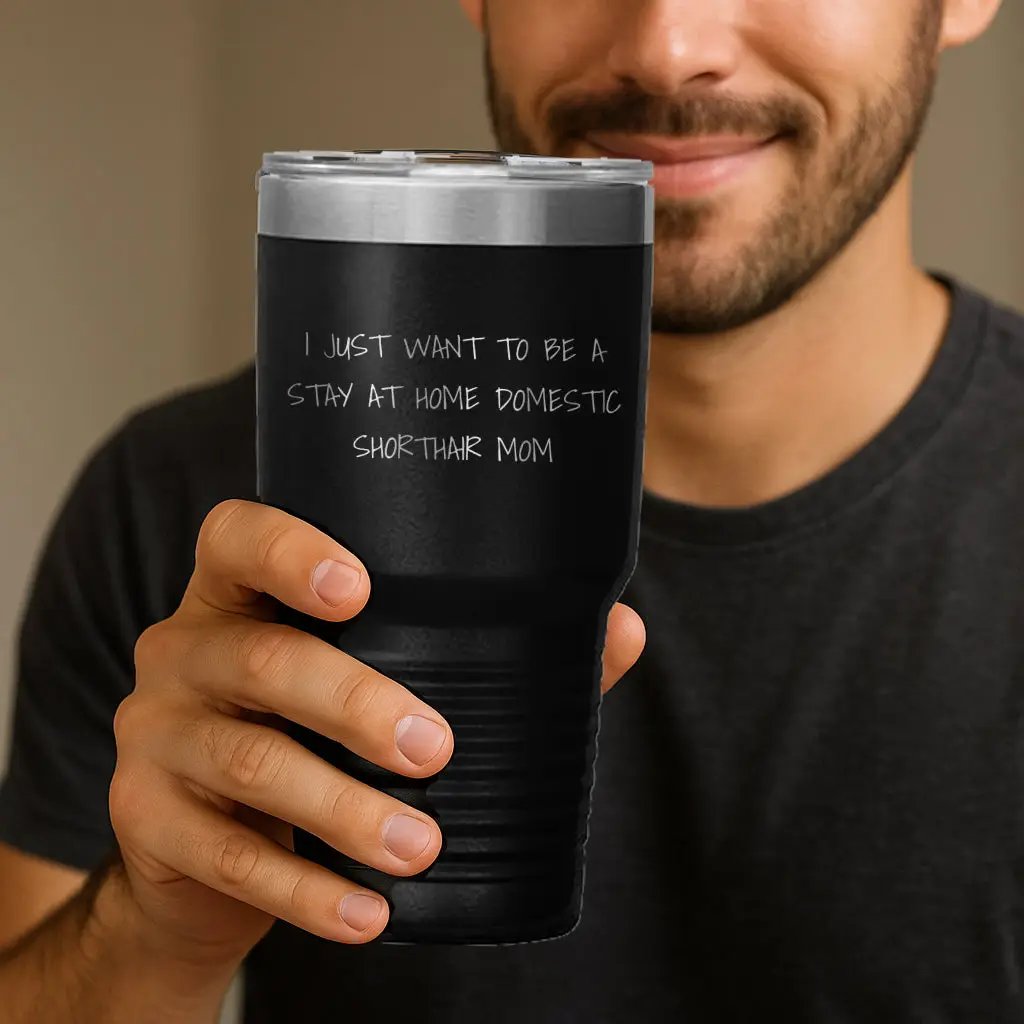 Funny Domestic Shorthair Cat Gifts for Men, Gifts from Family - Stay at Home Mom Tumbler, 20oz/30oz Vacuum Insulated Tumbler for Dad, Father's Day Unique Gifts