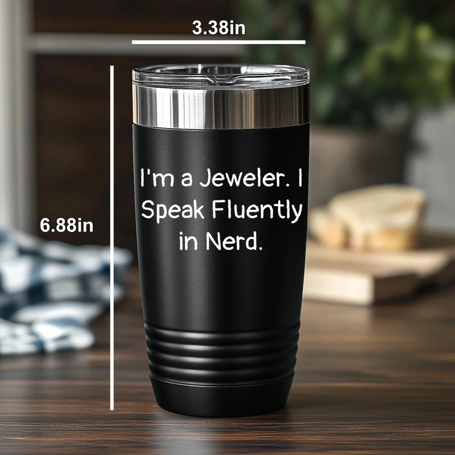 Funny Jewelers' Gifts I'm a Jeweler. I Speak Fluently in Nerd." Laser Etched Tumbler – 30oz Black Stainless Steel Insulated Travel Mug, Funny Gift for Jewelers, Nerdy Humor Cup