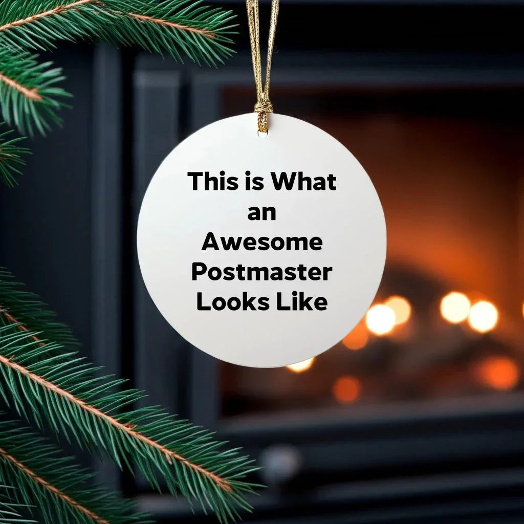 Funny Postmaster Gifts: Circle Ornament, This Is What An Awesome Postmaster Looks Like, White, Christmas, Gifts from Friends to Family