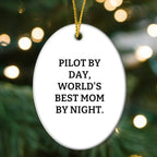 Pilot Gifts from Friends for World's Best Mom, Funny Oval Ornament, Christmas Unique Presents