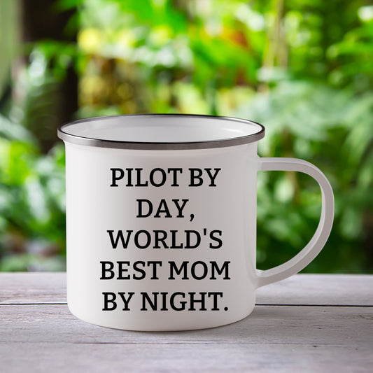 Pilot by Day, World's Best Mom's at Night 12 oz Camping Mug