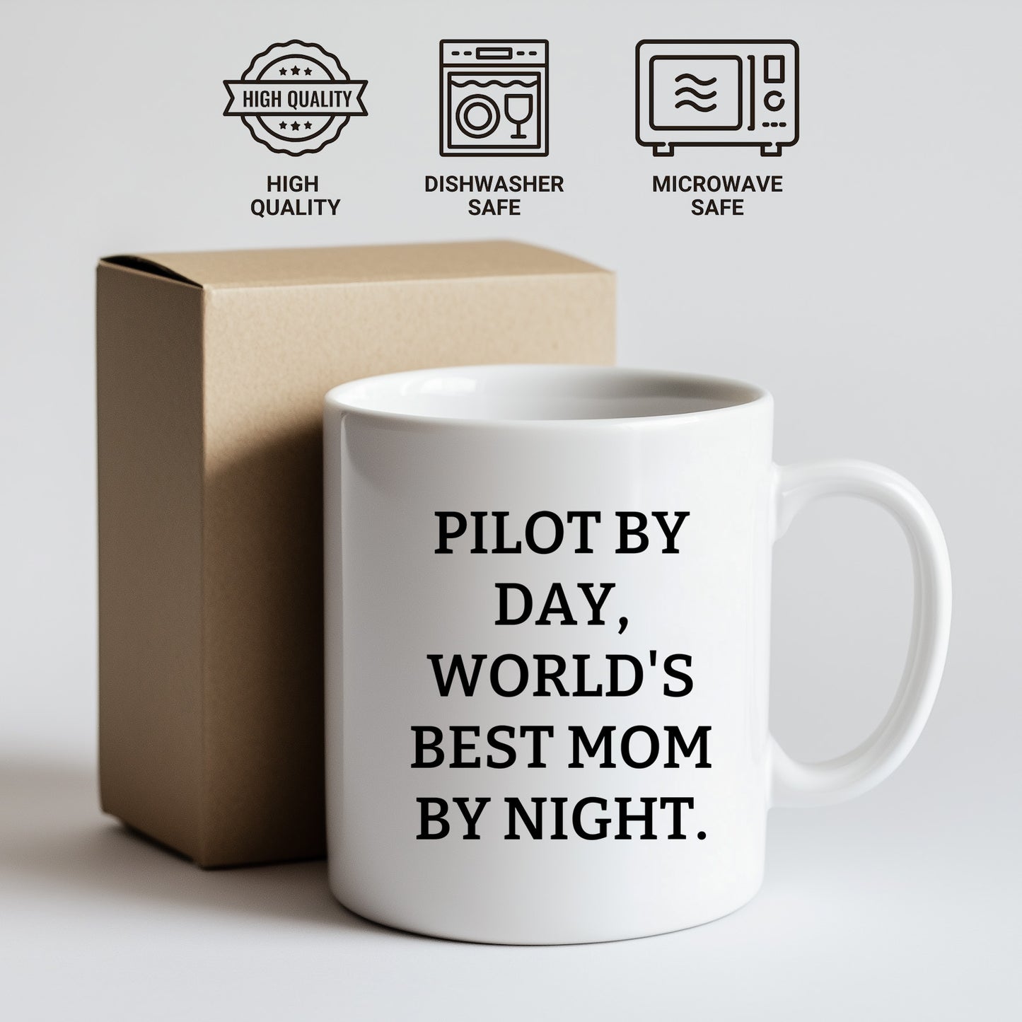 Funny Pilot Mom White Coffee Mug 'Pilot By Day, World's Best Mom By Night.'