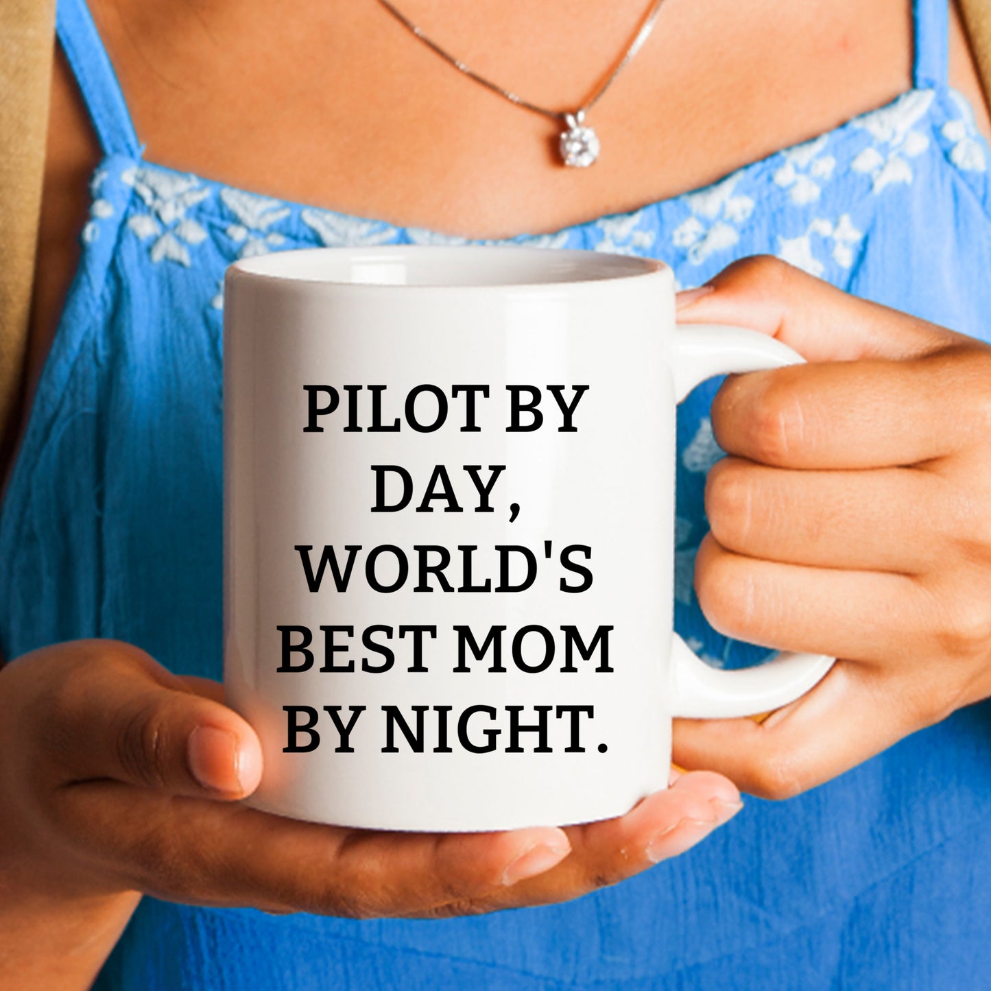 Funny Pilot Mom White Coffee Mug 'Pilot By Day, World's Best Mom By Night.'