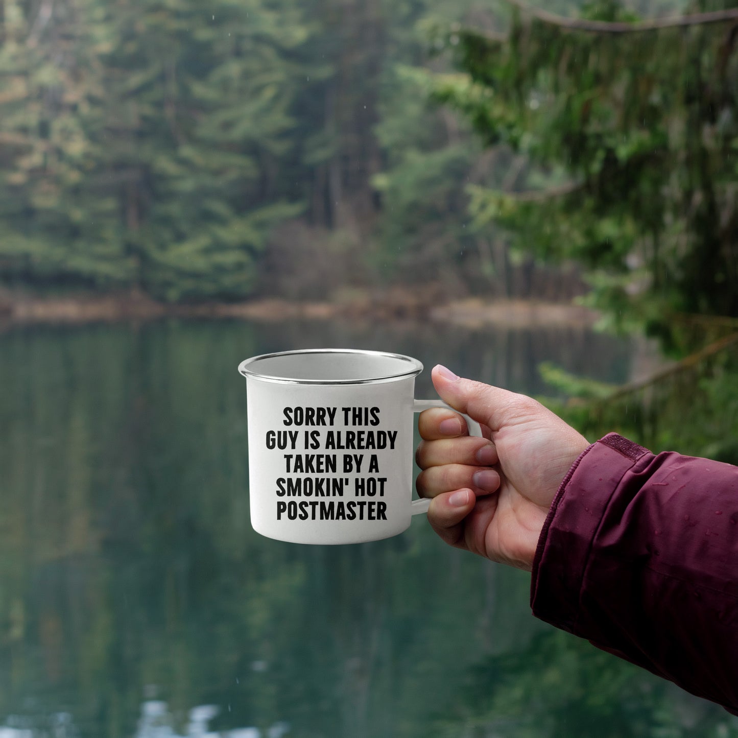 Funny Postmaster Gifts for Men, Sorry This Guy Is Already Taken Camping Mug for Father's Day, Enamel Finish with Permanent Printing