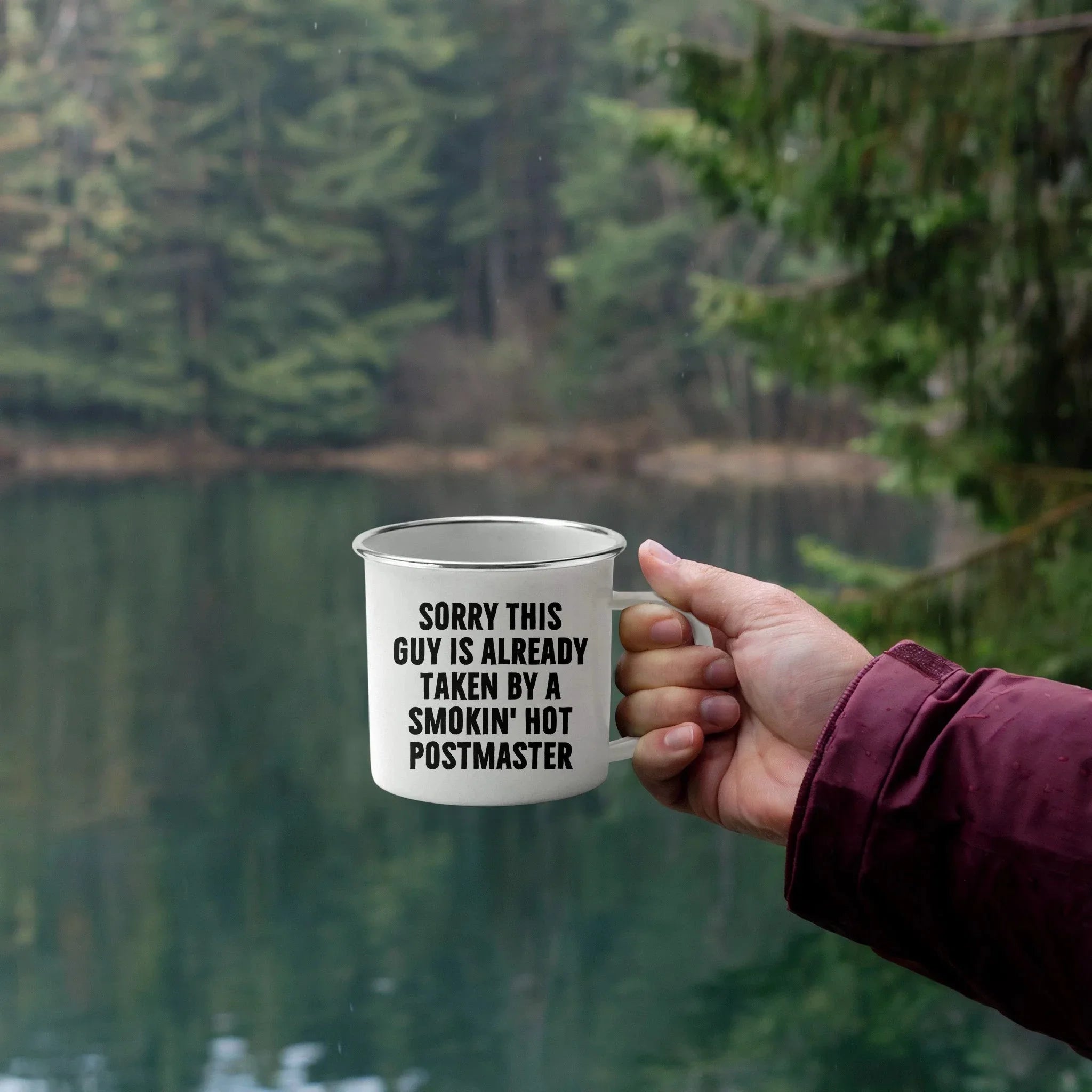 Funny Postmaster Gifts for Men, Sorry This Guy Is Already Taken Camping Mug for Father's Day, Enamel Finish with Permanent Printing