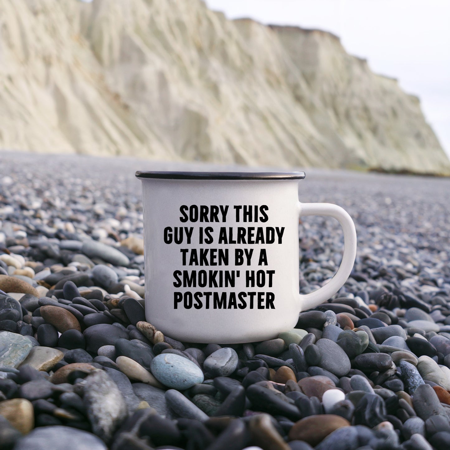 Funny Postmaster Gifts for Men, Sorry This Guy Is Already Taken Camping Mug for Father's Day, Enamel Finish with Permanent Printing