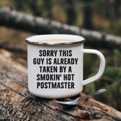 Funny Postmaster Gifts for Men, Sorry This Guy Is Already Taken Camping Mug for Father's Day, Enamel Finish with Permanent Printing