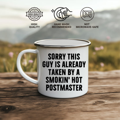 Funny Postmaster Gifts for Men, Sorry This Guy Is Already Taken Camping Mug for Father's Day, Enamel Finish with Permanent Printing
