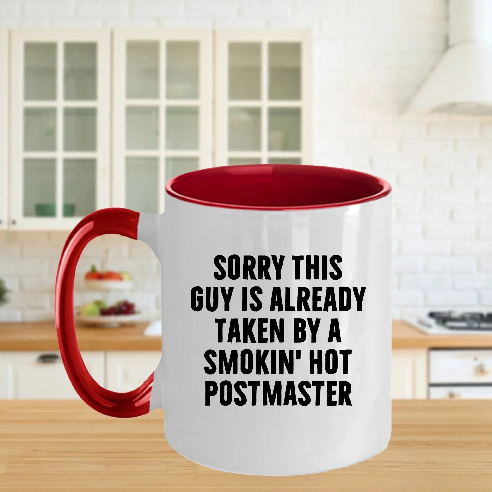 Funny Postmaster Gifts for Men - Sorry This Guy Is Already Taken By A Smokin' Hot Postmaster Two Tone Coffee Mug, Gifts from Friends, Family, or Coworkers for Father's Day