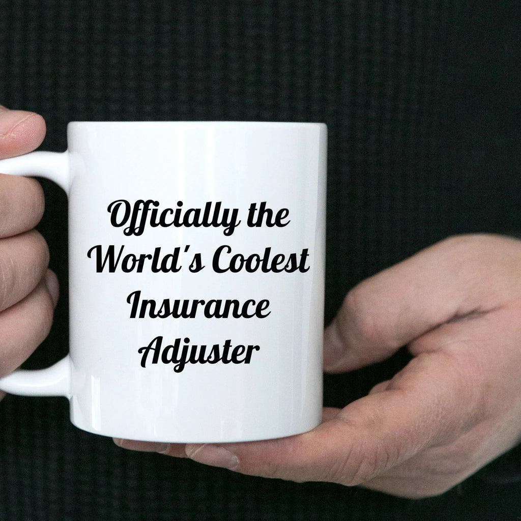 Funny Insurance Adjuster Gifts, Officially The Worlds Coolest Insurance Adjuster, White Coffee Mug, Christmas Unique Gifts for Insurance Adjusters Men Women Friends Coworkers Family