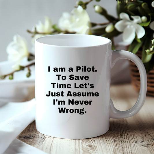 Funny Pilot White Coffee Mug Perfect for Christmas Unique Presents Just Assume I'm Never Wrong