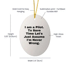 Funny Pilot Gifts for Christmas, Oval Ornament for Pilot Friends Family