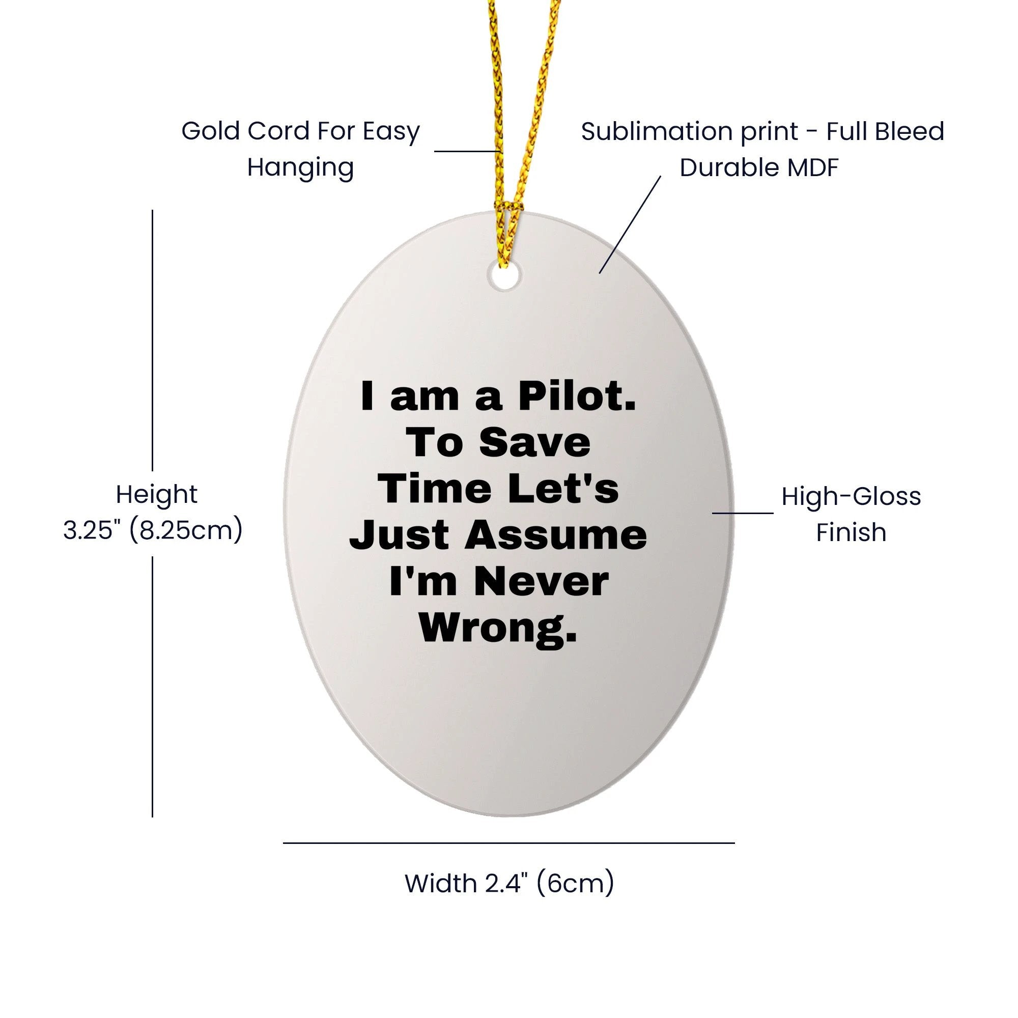 Funny Pilot Gifts for Christmas, Oval Ornament for Pilot Friends Family