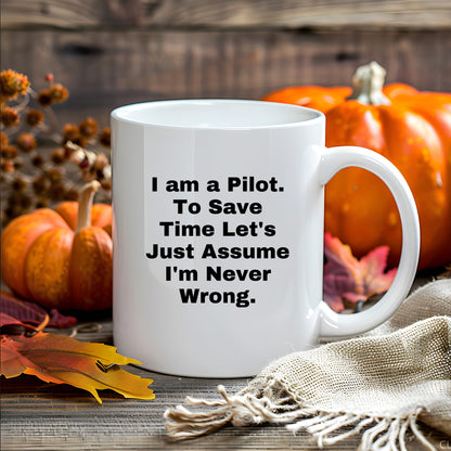 Funny Pilot White Coffee Mug Perfect for Christmas Unique Presents Just Assume I'm Never Wrong