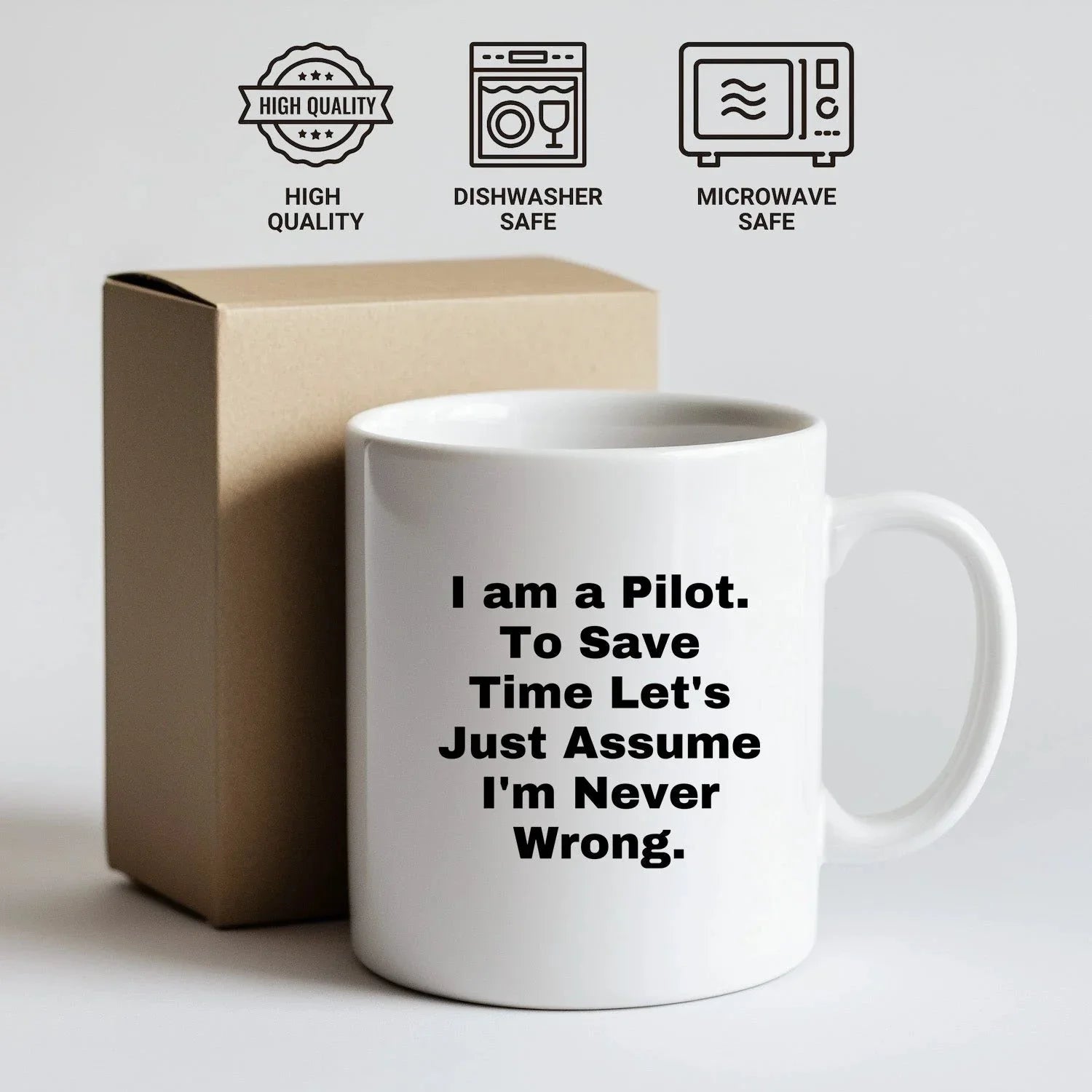 Funny Pilot White Coffee Mug Perfect for Christmas Unique Presents Just Assume I'm Never Wrong