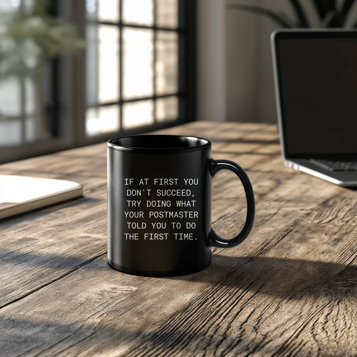 Funny Postmaster Gifts from Men Christmas Unique Mugs for Postmaster, If At First You Don't Succeed, Try Doing What Your Postmaster Told You To Do The First Time. Black Coffee Mug