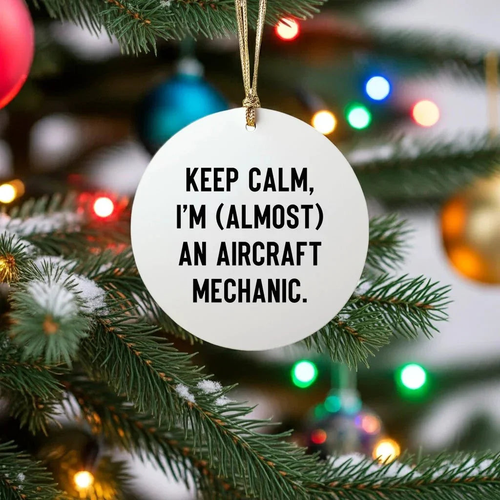 Funny Aircraft Mechanic Gifts for Him from Friends, Aircraft Mechanic Christmas Unique Ornaments, 'Keep Calm I'm (almost) An Aircraft Mechanic', Circle Ornament